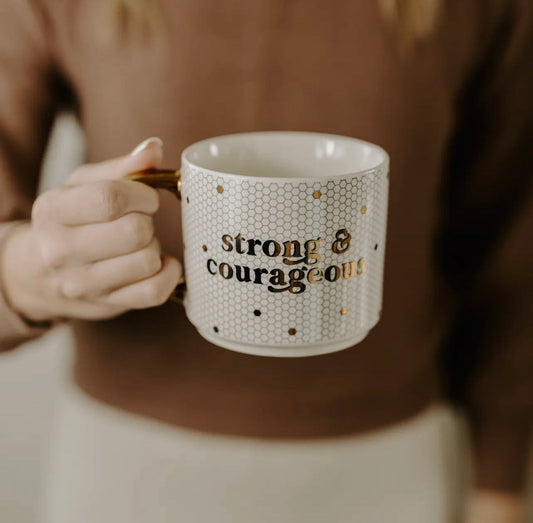 Strong and Courageous Gold Tile Coffee Mug