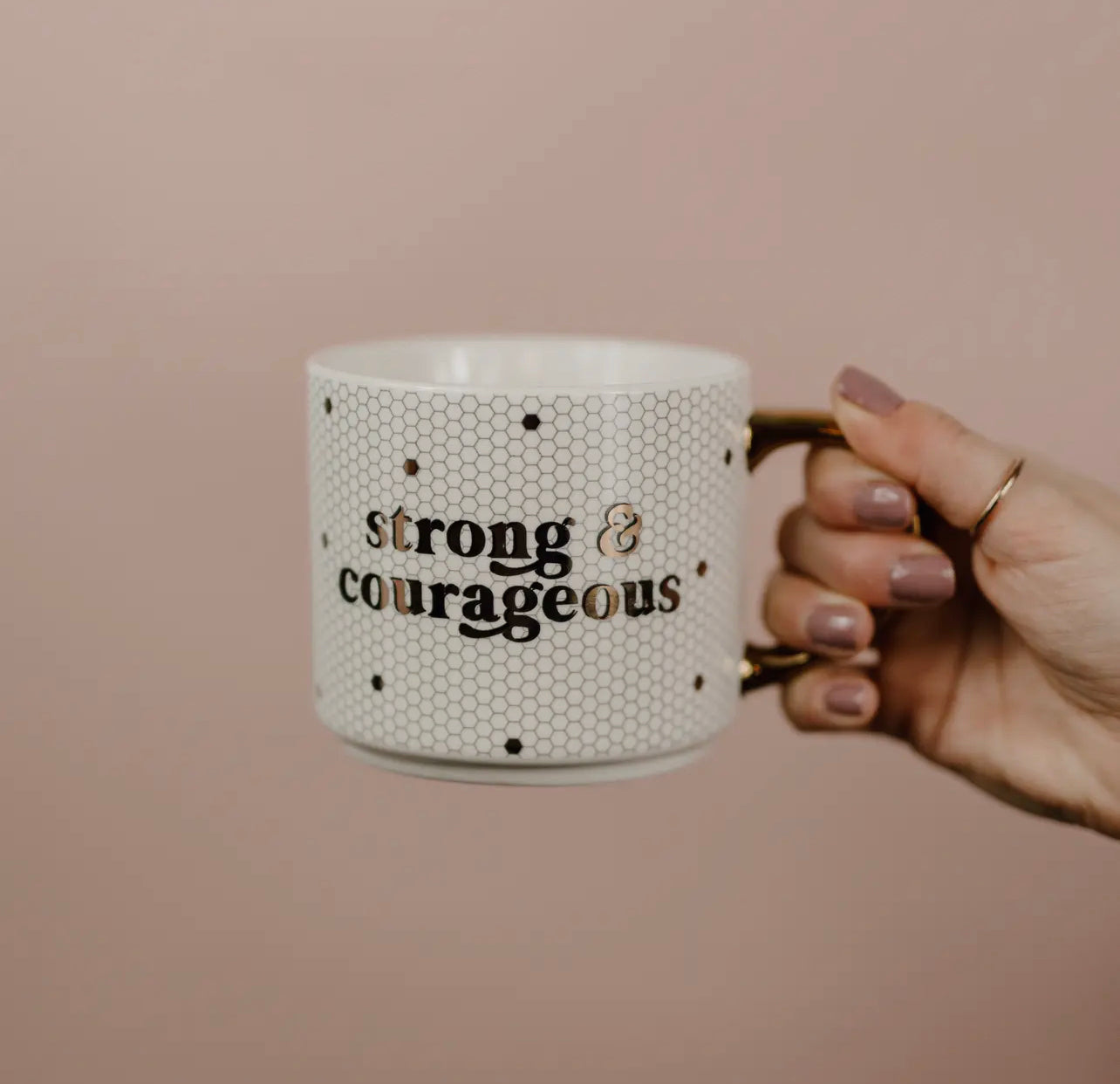 Strong and Courageous Gold Tile Coffee Mug