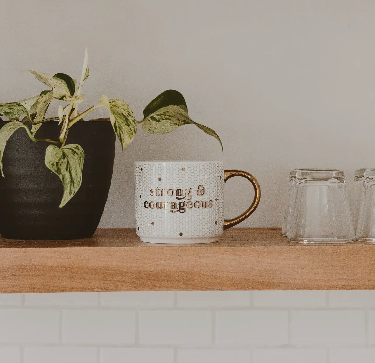 Strong and Courageous Gold Tile Coffee Mug